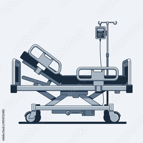 Hospital Bed Illustration: Medical Equipment Design for Healthcare and Patient Care with IV Drip