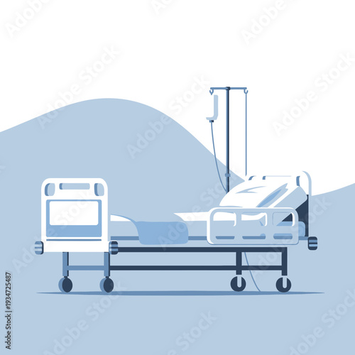 Hospital Bed Illustration: Medical Equipment in a Modern Simplified Artistic Rendering