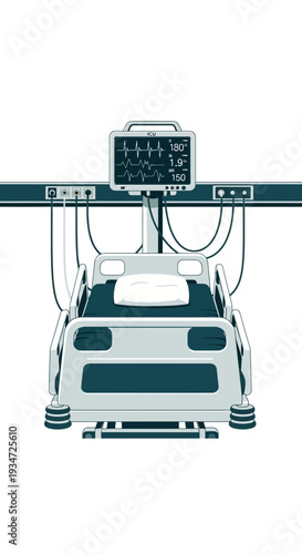 Hospital Bed Illustrative Depiction Featuring Monitoring Equipment And Medical Technology
