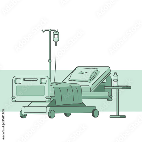 Hospital Bed Illustrative Depiction: Medical Infusion Setup, Healthcare Treatment Concept