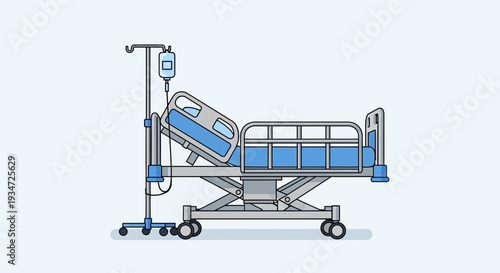 Hospital Bed Illustration Depicting Medical Care and Patient Treatment Concepts