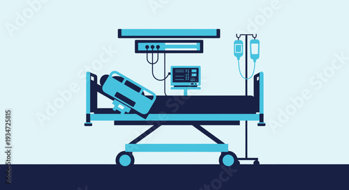 Hospital Bed In Treatment Illustrative Design With Medical Monitoring Equipment