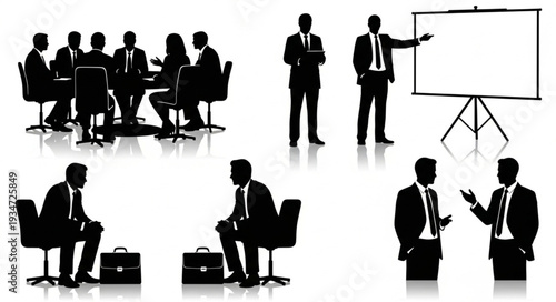 Business meeting and presentation silhouettes.