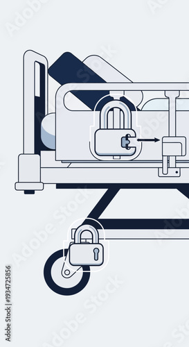Hospital Bed Security: A Digital Illustration Highlighting Patient Safety Protocols and Lock Systems