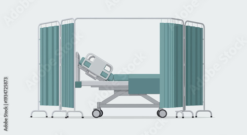 Hospital Bed Shielded By Curtains Depicting Medical Isolation and Care in a Vector Illustration