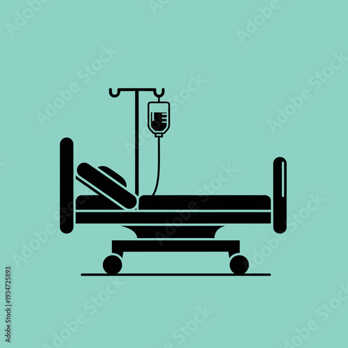 Hospital Bed Silhouette: Medical Treatment Symbolizing Healthcare And Patient Recovery