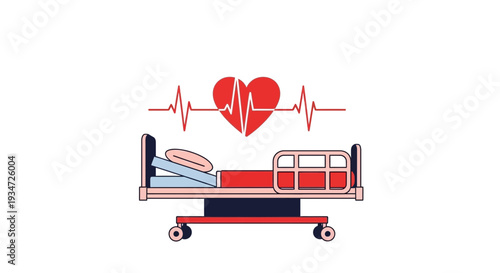 Hospital Bed With Heartbeat Symbolizing Patient Care and Medical Treatment.