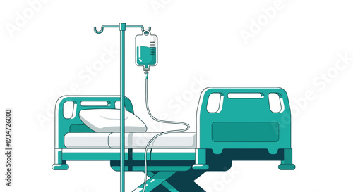 Hospital Bed With Intravenous Drip Against White Background Isolated Illustration