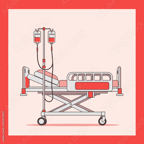 Hospital Bed With Intravenous Drip, Vector Illustration Depicting Medical Treatment and Care
