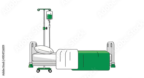 Hospital Bed With Iv Drip Cartoon Style In Minimalist Illustration Design