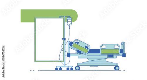 Hospital Bed With Iv Drip System And Blank Board, Medical Illustration, Healthcare