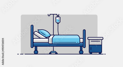 Hospital Bed With Iv Drip Medical Illustration Design With Minimalist Style.