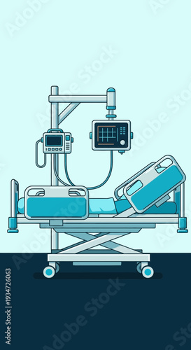 Hospital Bed With Medical Equipment Displaying Vital Signs for Patient Monitoring and Care