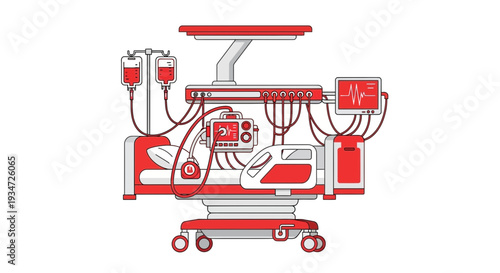 Hospital Bed With Medical Equipment Displaying Vital Signs And Administering Treatment