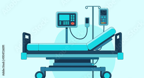 Hospital Bed With Medical Equipment, Illustrative Design For Healthcare Concepts