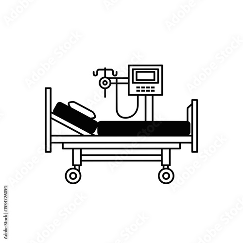 Hospital Bed With Medical Equipment, Illustrating Patient Care And Modern Healthcare Technology