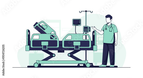 Hospital Bedside Assistance: A Modern Medical Illustration Depicting Healthcare and Care