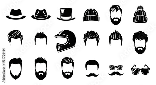 Collection of Diverse Male Hairstyles Hats and Accessories.