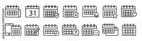 Calendar Line Icon Set – Schedule, Reminder, Event Planning and Appointment Outline Vector Collection.