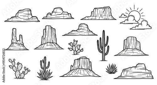 Desert Landscape Elements Hand Drawn Sketch Collection.