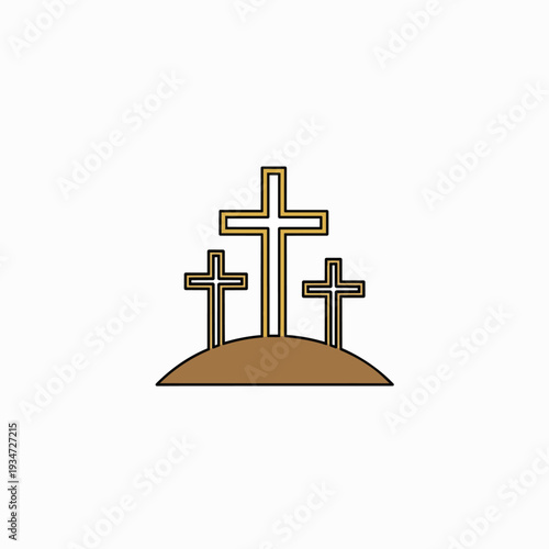 Three Christian Crosses On A Hill