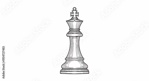 King Chess Piece in Sketch Style on White Background