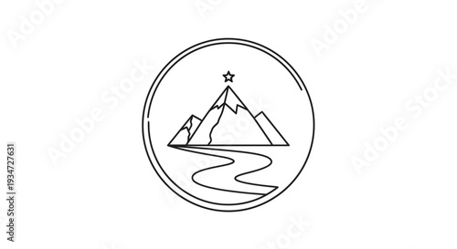 Mountain landscape icon with river.