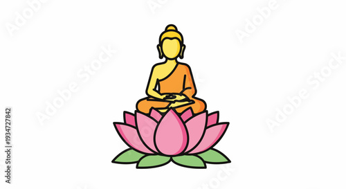 Buddha Sitting in Lotus Position on Pink Flower