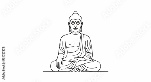 Zen Buddhist Statue Outline Drawing in Meditation Pose