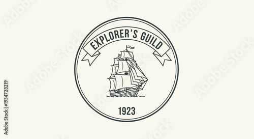 Vintage sailing ship logo emblem.