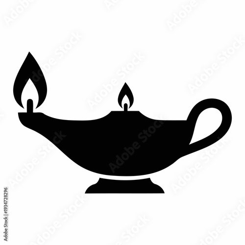 Black Silhouette Oil Lamp with Flame Icon Typography