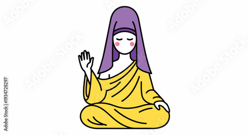 Peaceful Monk Meditating With Raised Hand