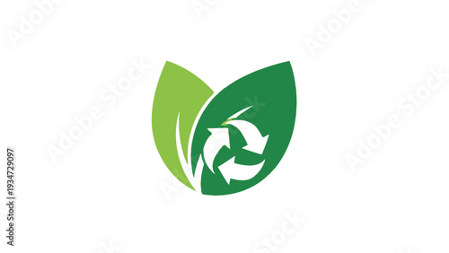 Green leaves with a recycle symbol representing eco-friendly sustainability.