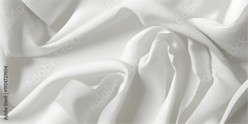 Elegant white silk and satin fabric creates a smooth luxury texture with soft waves and shiny rippled curves for a sophisticated wedding backdrop material