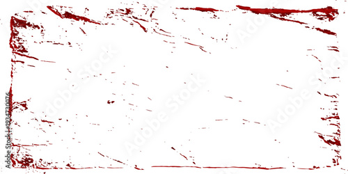A red grunge frame featuring vector paint splashes and ink splat textures with artistic blood red watercolor droplets on a dirty spray backdrop