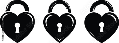 Three heart shaped locks with keyholes on a white background