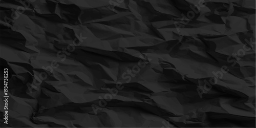 A dark crumpled black paper texture with a rough wrinkled surface and a creased grunge pattern provides a blank aged material backdrop for design
