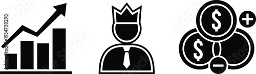 Business growth and financial success icons on white background