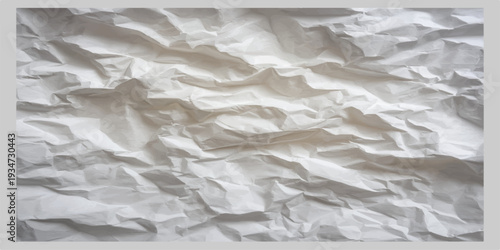 A blank vintage sheet of crumpled paper with a rough, creased texture and grunge pattern creates a damaged, wrinkled surface on a white backdrop for a unique letter design material