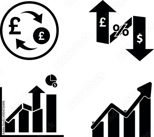 Financial growth and exchange rate icons