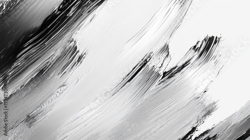 Abstract monochrome brush strokes on canvas - dynamic black and white paint texture