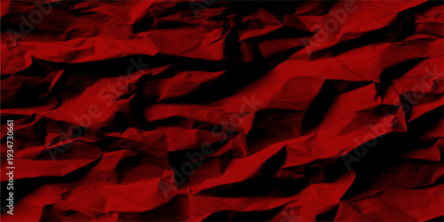 Crumpled paper texture with a red and black background featuring abstract fire embers and burning charcoal glow