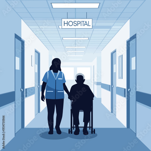 Hospital Corridor Depicting Compassionate Healthcare, Support, And Patient Assistance