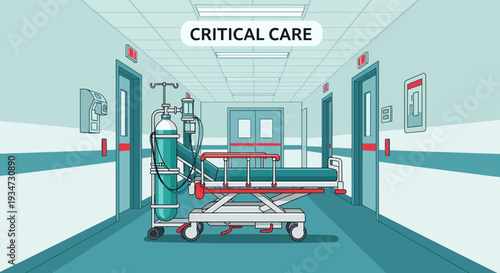 Hospital Corridor Depicting Critical Care and Medical Equipment for Modern Healthcare