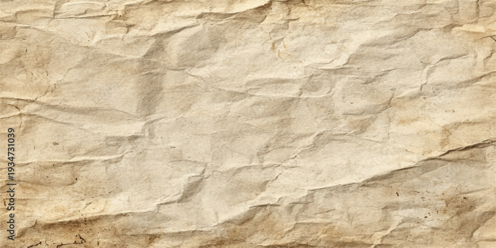 Fototapeta premium A blank sheet of aged brown parchment featuring a heavily wrinkled and crumpled old paper texture with a rough grunge surface and vintage creased design for an antique backdrop