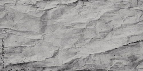 A blank white crumpled paper texture with a wrinkled vintage pattern on a creased grunge sheet surface for a rough aged parchment backdrop design
