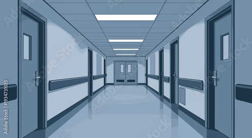 Hospital Corridor Illustration Depicting Modern Architectural Design And Clinical Environment