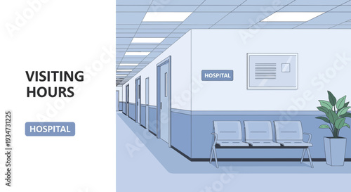 Hospital Corridor Illustration Depicting Visiting Hours, Design, and Information Displaying