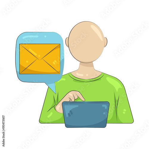 Illustration of Person Sending Email on Tablet