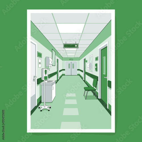 Hospital Corridor Perspective: A Sterile, Modern, and Inviting Interior Space Design